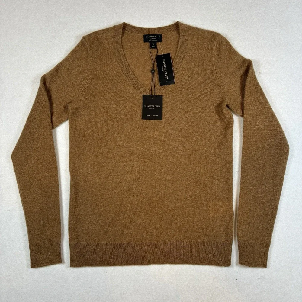 Charter Club Cashmere Sweater Womens XS Table V-Neck Pullover Luxury Classic NWT